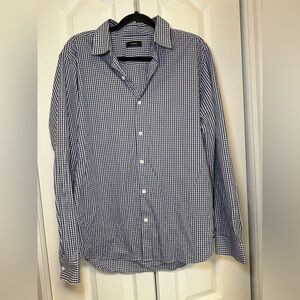 Theory - Men's Business Casual Formal Long Sleeve Office Blue Checkered Shirt